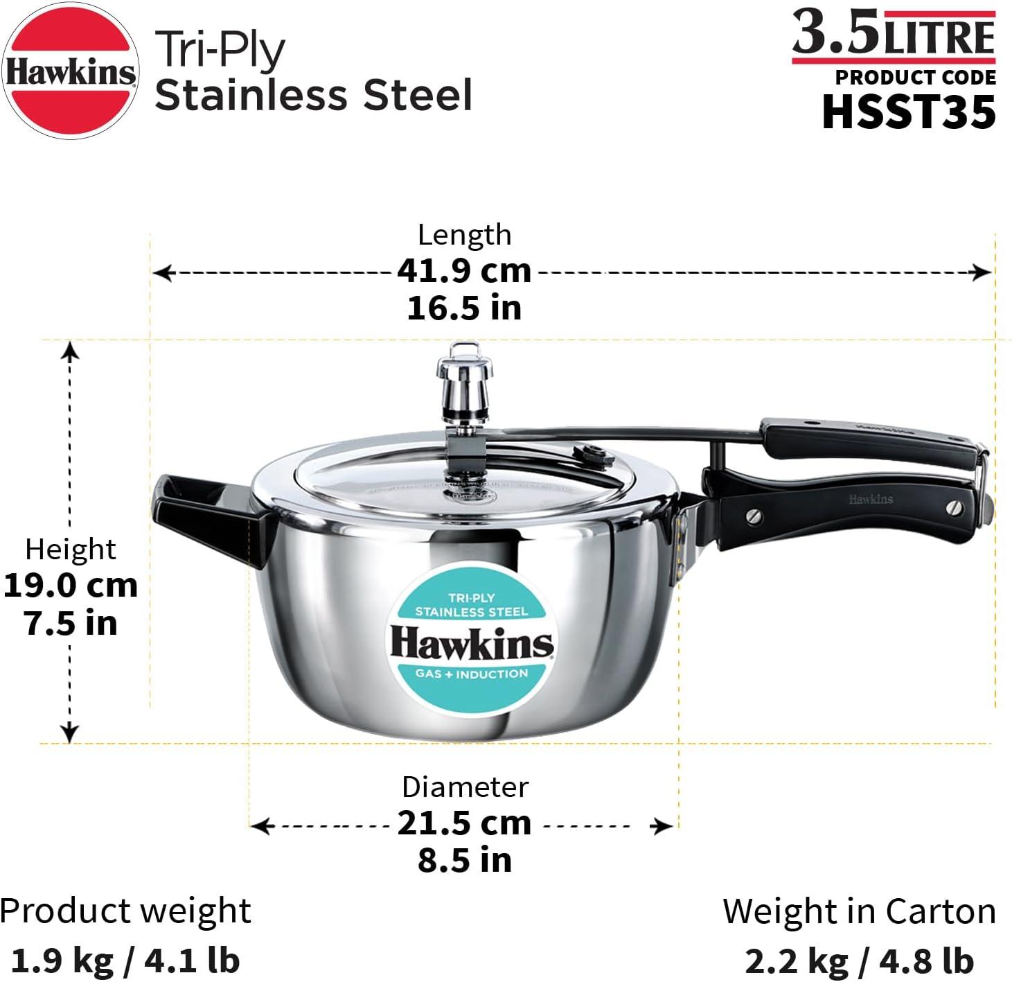 image:imageHawkins 35 Litre Triply Stainless Steel Pressure Cooker Inner Lid Cooker Silver HSST3537 Quarts