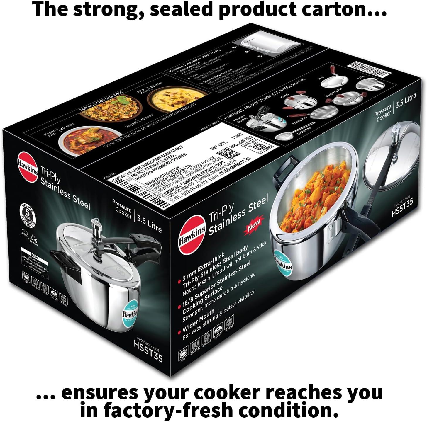 image:imageHawkins 35 Litre Triply Stainless Steel Pressure Cooker Inner Lid Cooker Silver HSST3537 Quarts