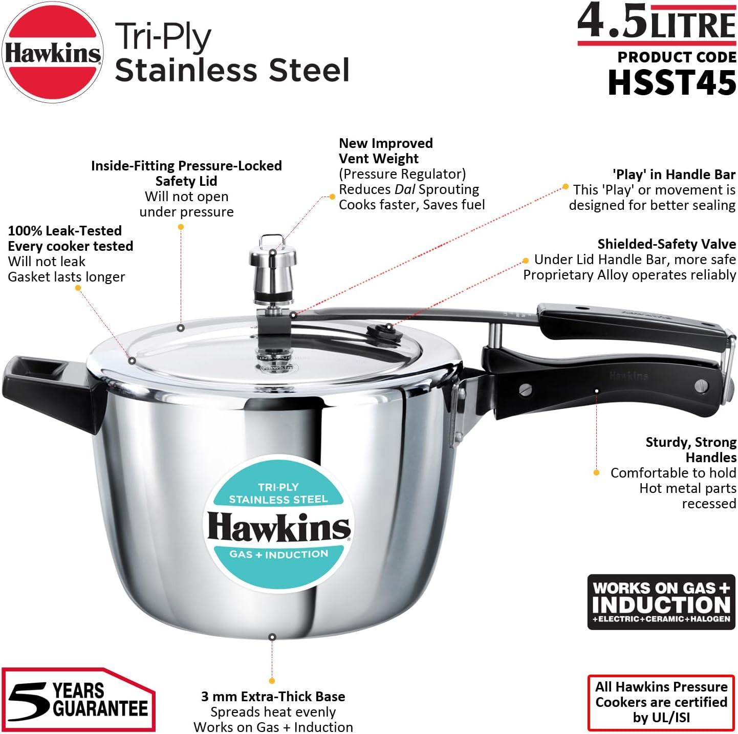 image:imageHawkins 35 Litre Triply Stainless Steel Pressure Cooker Inner Lid Cooker Silver HSST3548 Quarts
