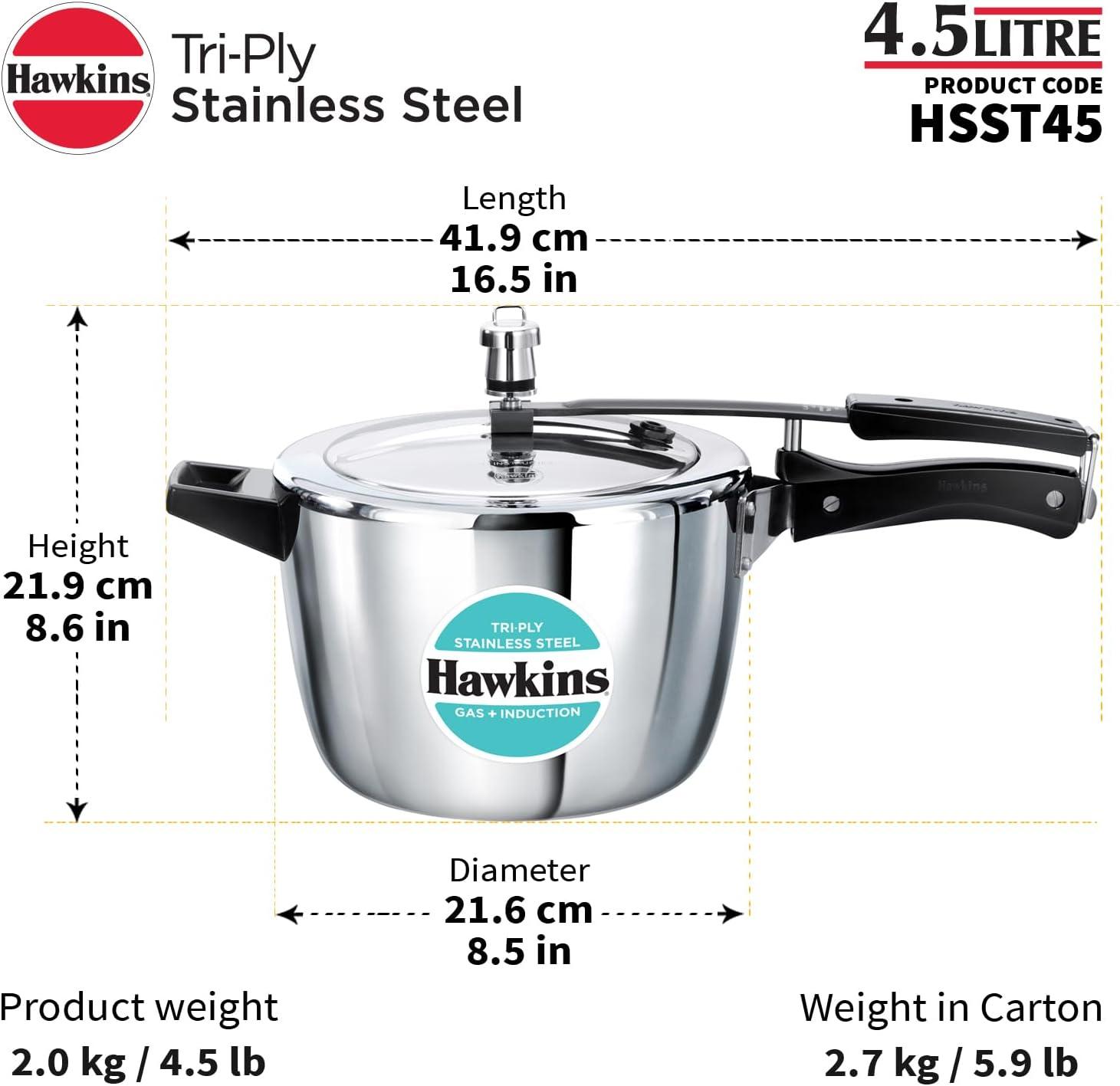 image:imageHawkins 35 Litre Triply Stainless Steel Pressure Cooker Inner Lid Cooker Silver HSST3548 Quarts