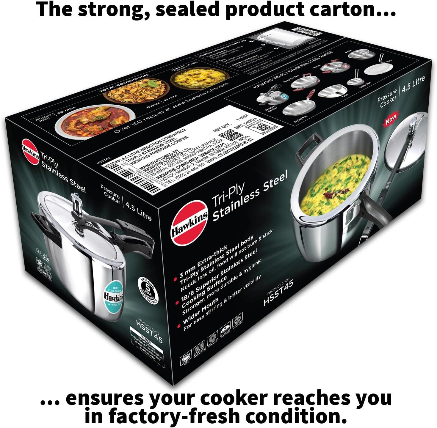 image:imageHawkins 35 Litre Triply Stainless Steel Pressure Cooker Inner Lid Cooker Silver HSST3548 Quarts