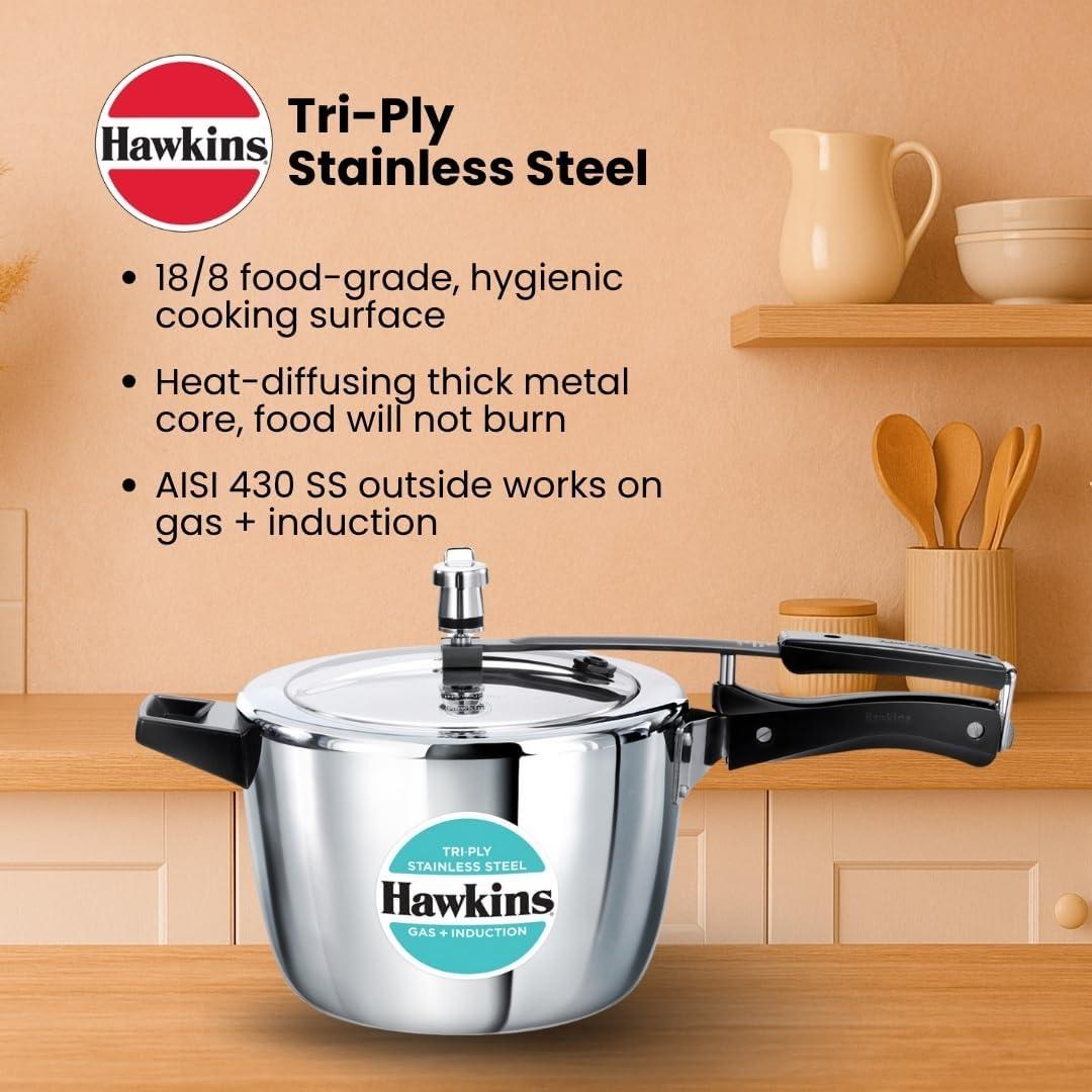 image:imageHawkins 35 Litre Triply Stainless Steel Pressure Cooker Inner Lid Cooker Silver HSST3548 Quarts
