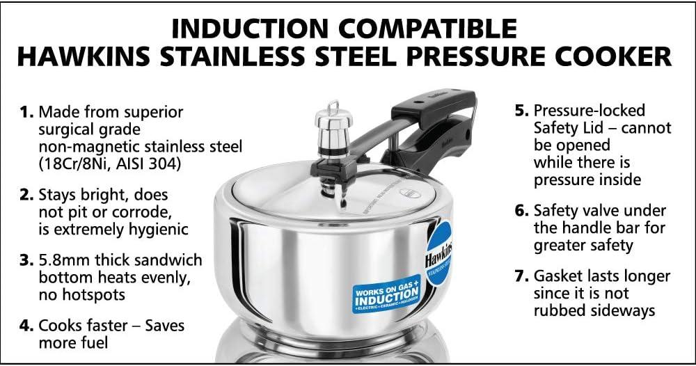 image:imageHawkins 4 Litre Pressure Cooker Stainless Steel Inner Lid Cooker Induction Cooker Silver Hss40 4 Liter21 Quarts