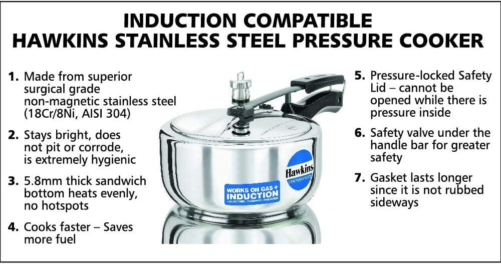 image:imageHawkins 4 Litre Pressure Cooker Stainless Steel Inner Lid Cooker Induction Cooker Silver Hss40 4 Liter32 Quarts