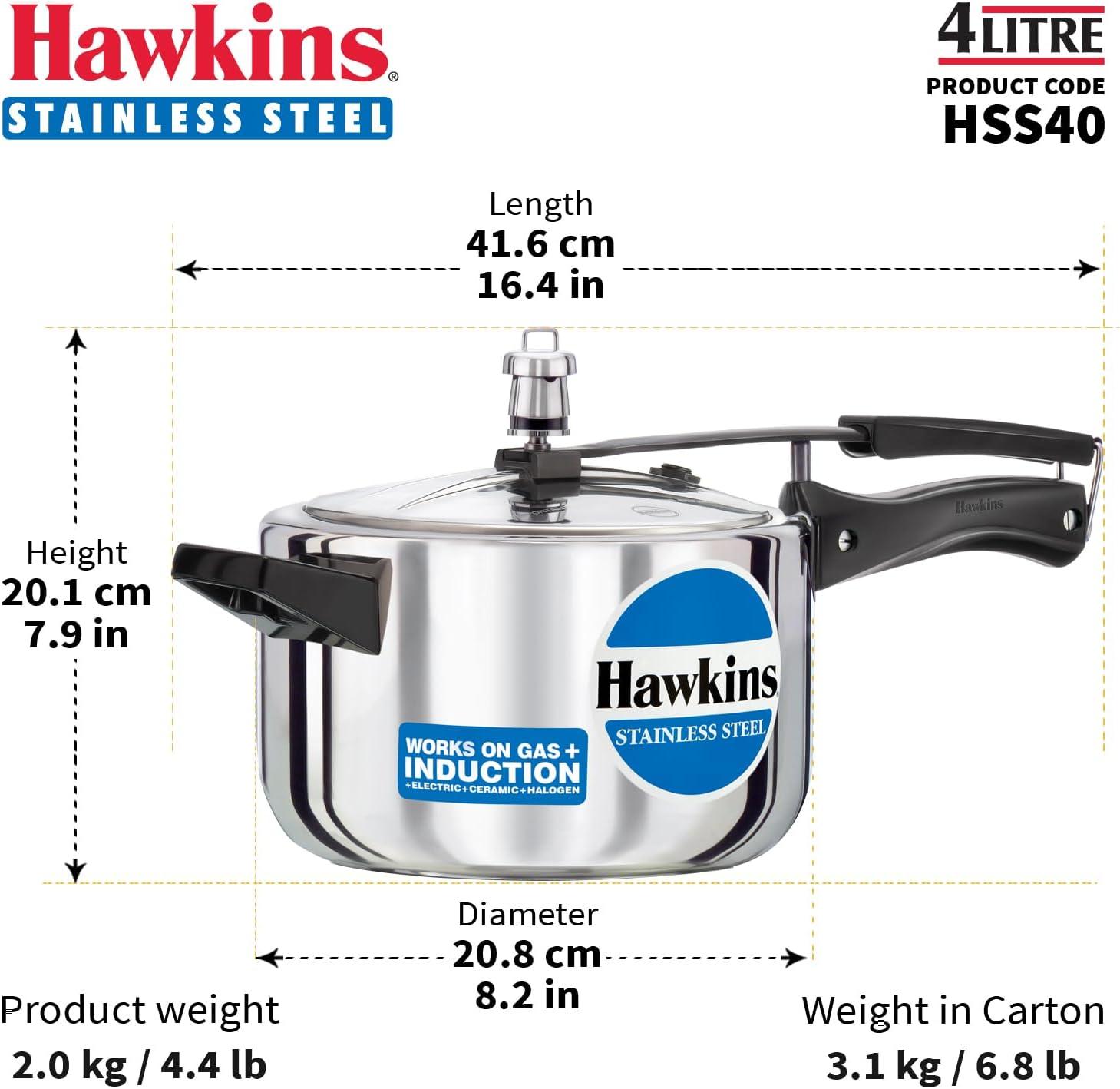 image:imageHawkins 4 Litre Pressure Cooker Stainless Steel Inner Lid Cooker Induction Cooker Silver Hss40 4 Liter42 Quarts