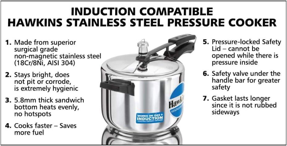 image:imageHawkins 4 Litre Pressure Cooker Stainless Steel Inner Lid Cooker Induction Cooker Silver Hss40 4 Liter53 Quarts