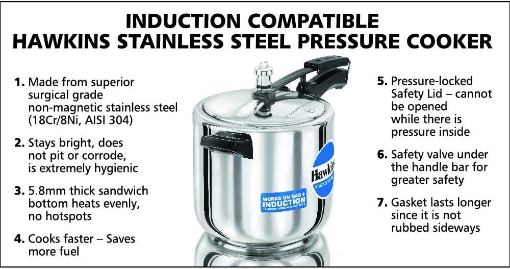 image:imageHawkins 4 Litre Pressure Cooker Stainless Steel Inner Lid Cooker Induction Cooker Silver Hss40 4 Liter63 Quarts