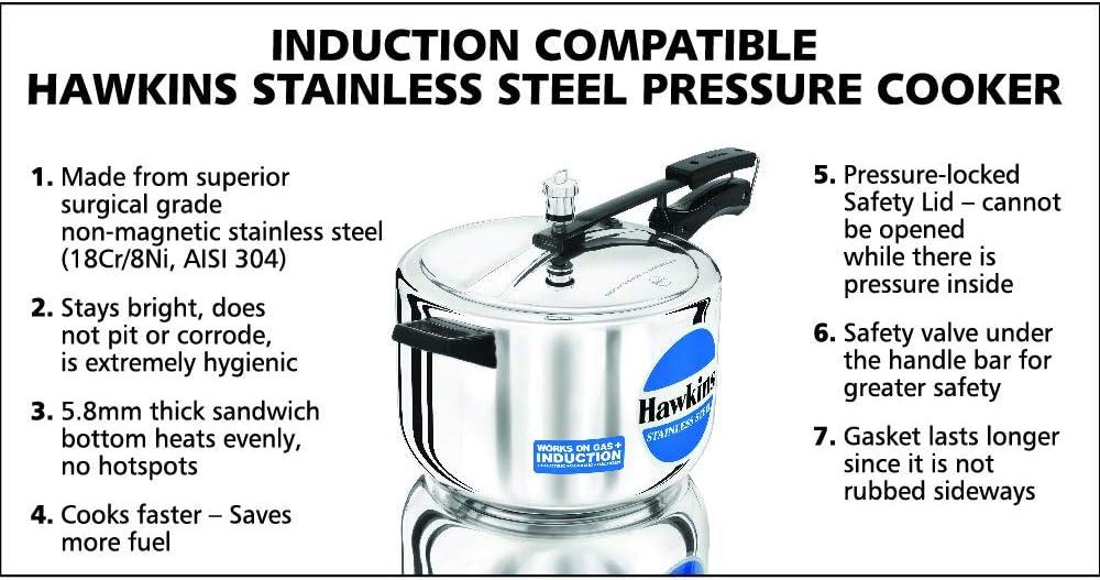 image:imageHawkins 4 Litre Pressure Cooker Stainless Steel Inner Lid Cooker Induction Cooker Silver Hss40 4 Liter85 Quarts