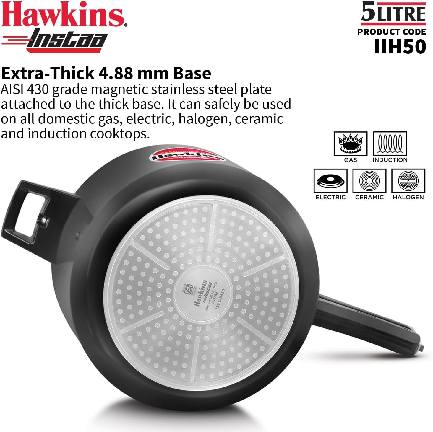 image:imageHawkins 5 Litre Instaa Pressure Cooker Induction Inner Lid Tall Body Hard Anodised Cooker Best Black Cooker Black IIH50