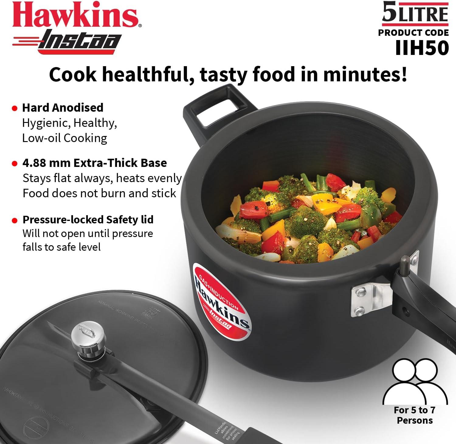 image:imageHawkins 5 Litre Instaa Pressure Cooker Induction Inner Lid Tall Body Hard Anodised Cooker Best Black Cooker Black IIH50