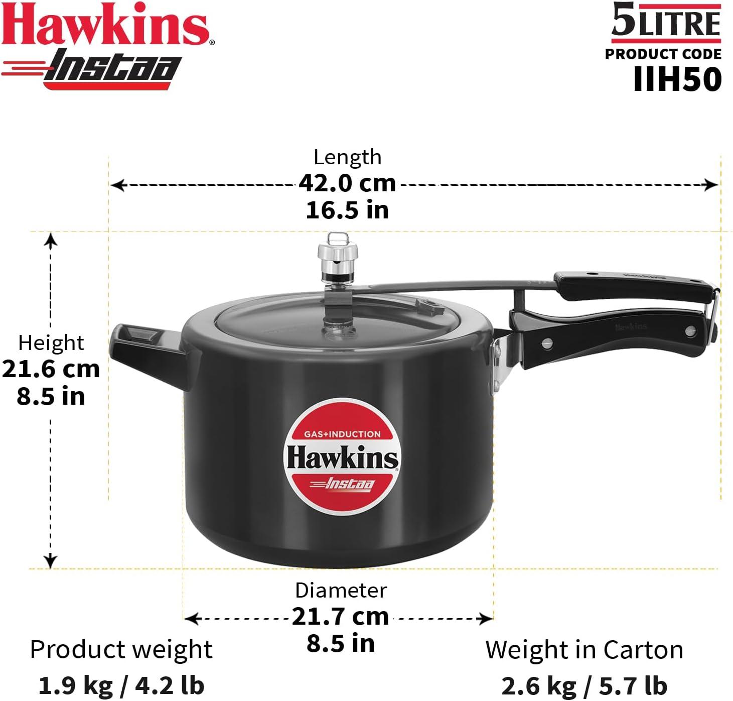 image:imageHawkins 5 Litre Instaa Pressure Cooker Induction Inner Lid Tall Body Hard Anodised Cooker Best Black Cooker Black IIH50