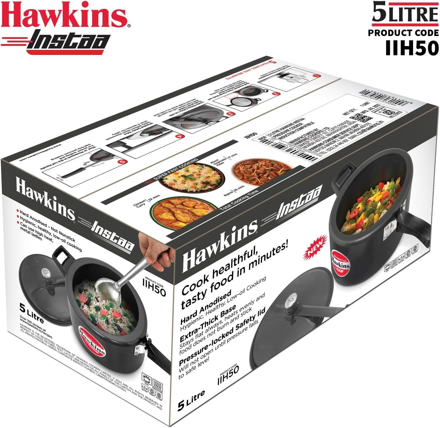image:imageHawkins 5 Litre Instaa Pressure Cooker Induction Inner Lid Tall Body Hard Anodised Cooker Best Black Cooker Black IIH50