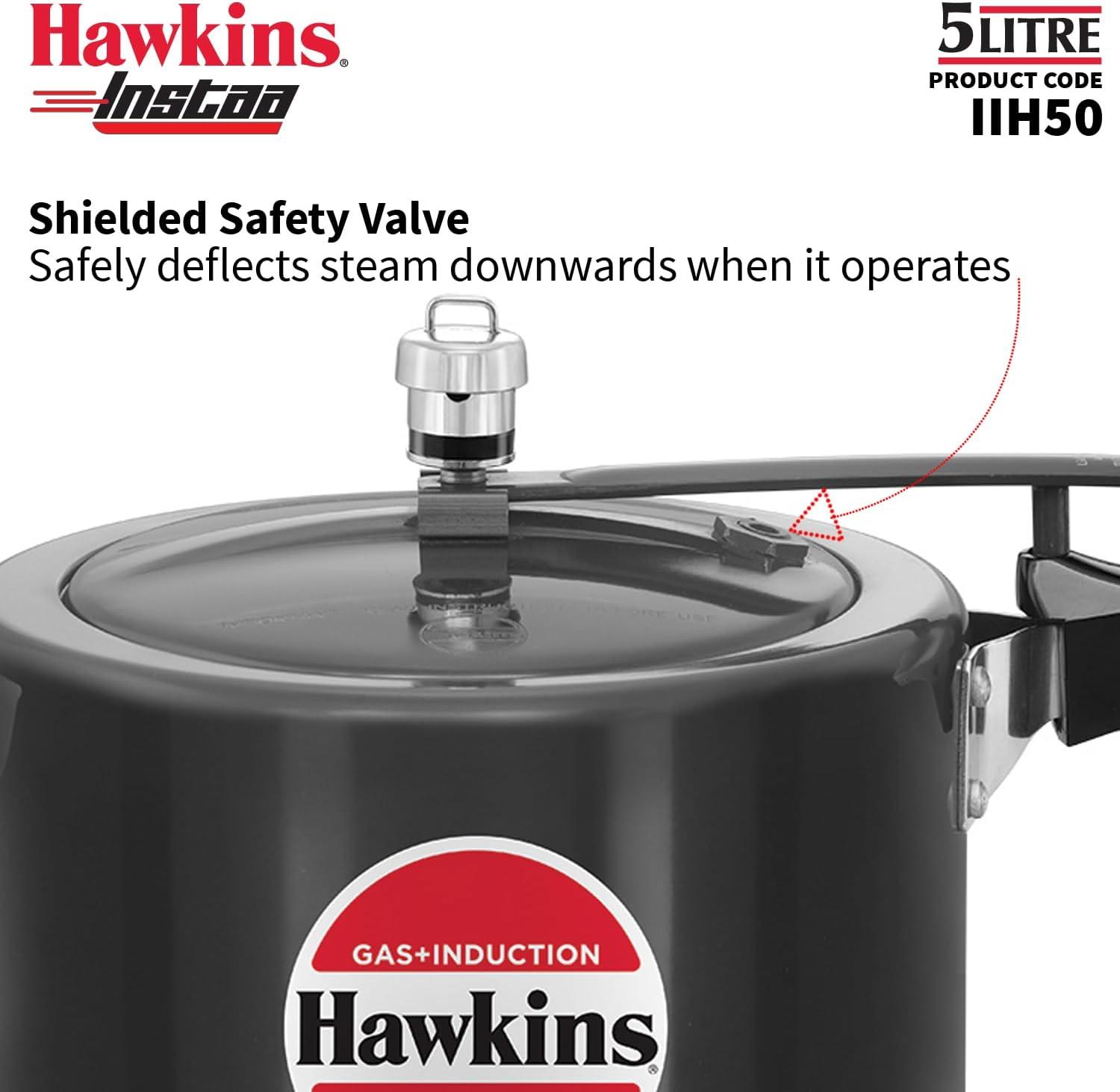 image:imageHawkins 5 Litre Instaa Pressure Cooker Induction Inner Lid Tall Body Hard Anodised Cooker Best Black Cooker Black IIH50