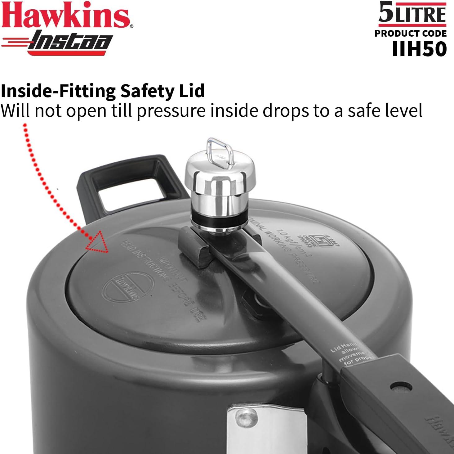image:imageHawkins 5 Litre Instaa Pressure Cooker Induction Inner Lid Tall Body Hard Anodised Cooker Best Black Cooker Black IIH50