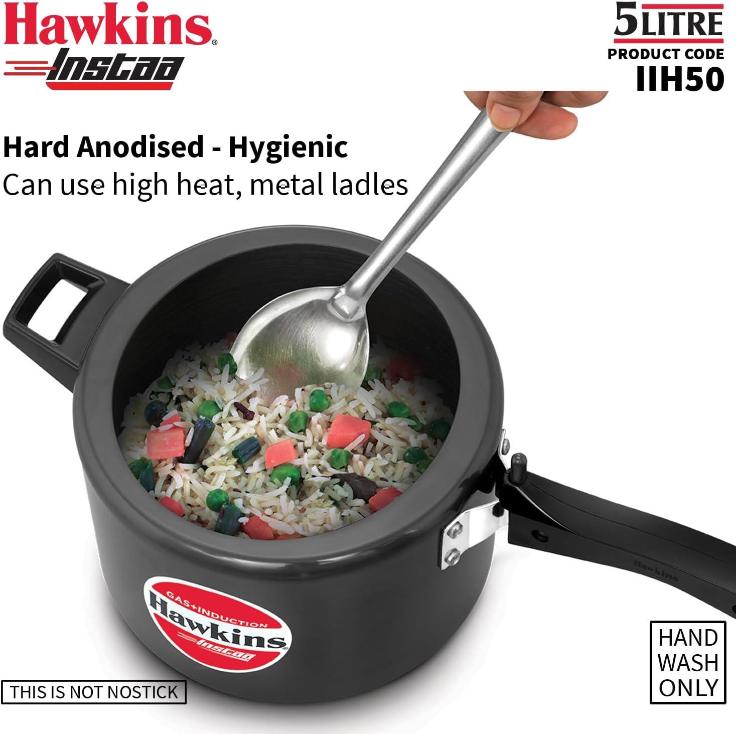 image:imageHawkins 5 Litre Instaa Pressure Cooker Induction Inner Lid Tall Body Hard Anodised Cooker Best Black Cooker Black IIH50