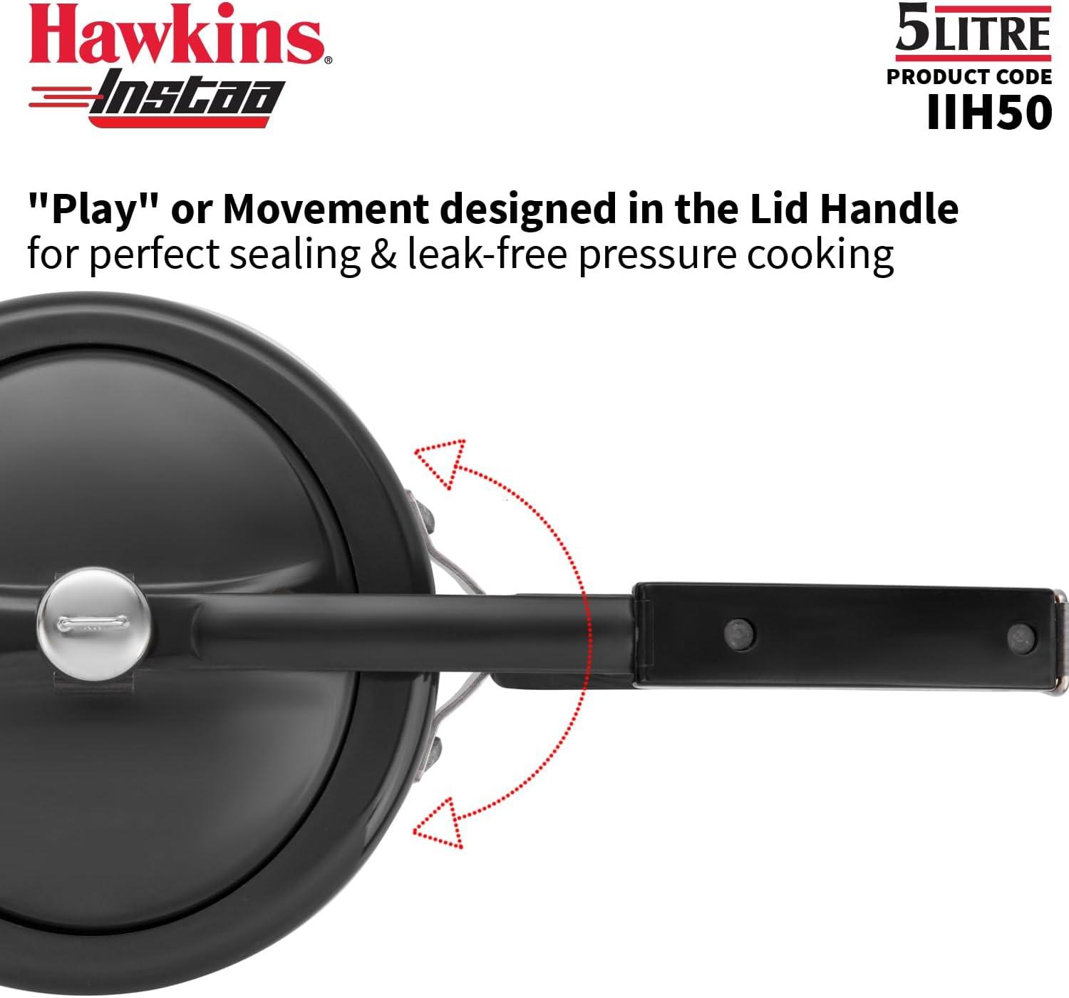 image:imageHawkins 5 Litre Instaa Pressure Cooker Induction Inner Lid Tall Body Hard Anodised Cooker Best Black Cooker Black IIH50