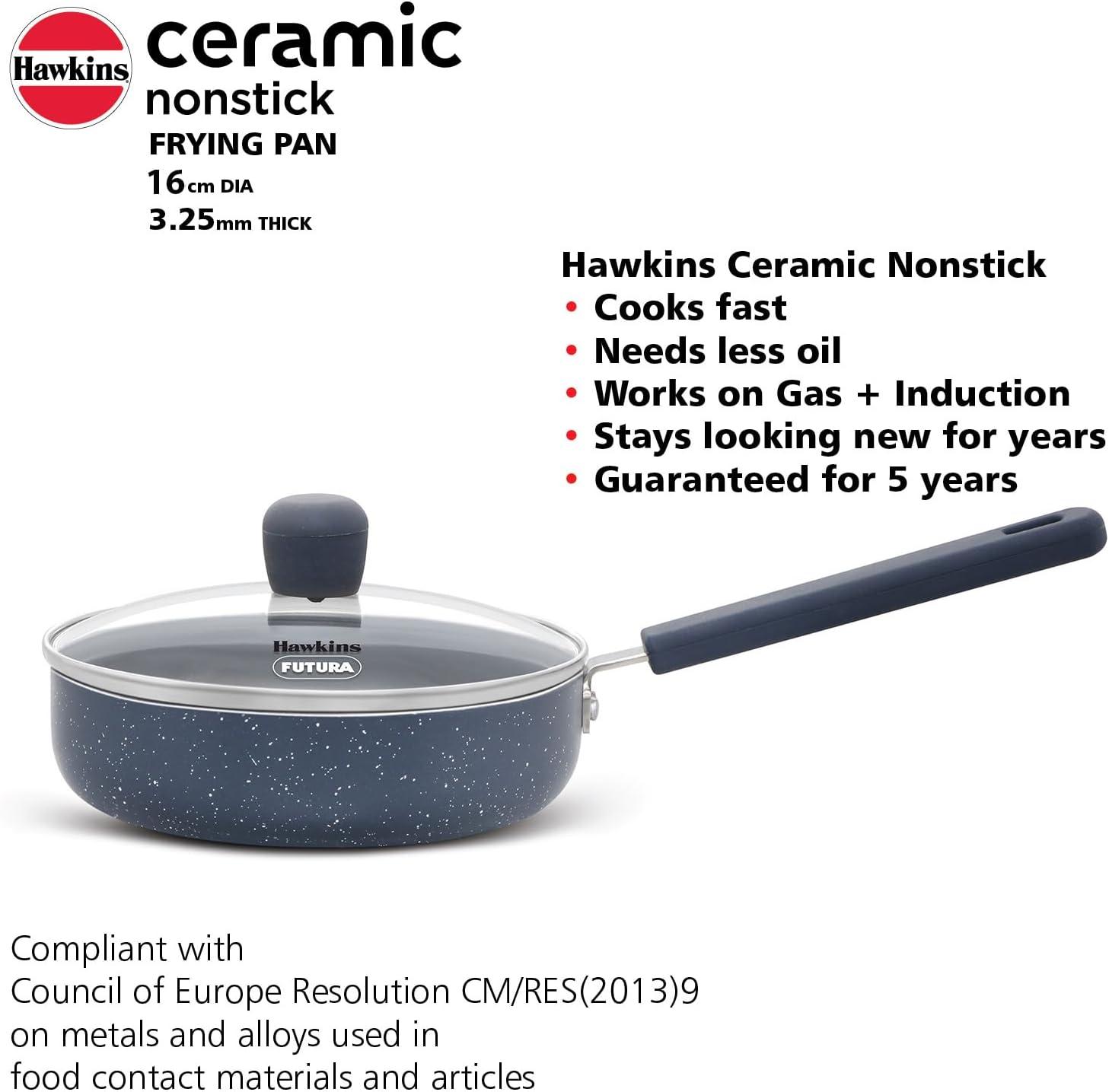 image:imageHawkins Ceramic Nonstick Frying Pan Small Cooking Pan 17 cm Diameter Induction Fry Pan with Glass Lid Granite Omlette Egg Pan Fish Pan ICF17G