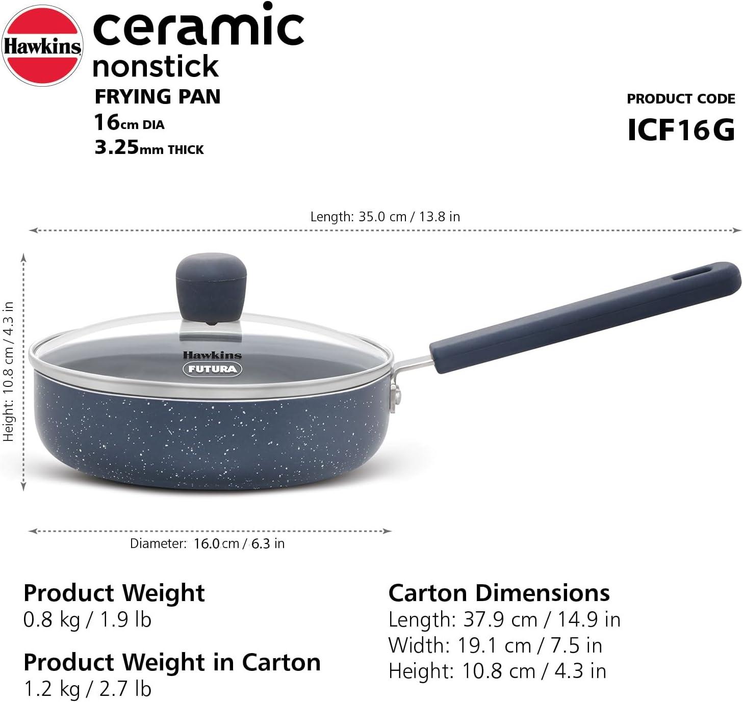 image:imageHawkins Ceramic Nonstick Frying Pan Small Cooking Pan 17 cm Diameter Induction Fry Pan with Glass Lid Granite Omlette Egg Pan Fish Pan ICF17G