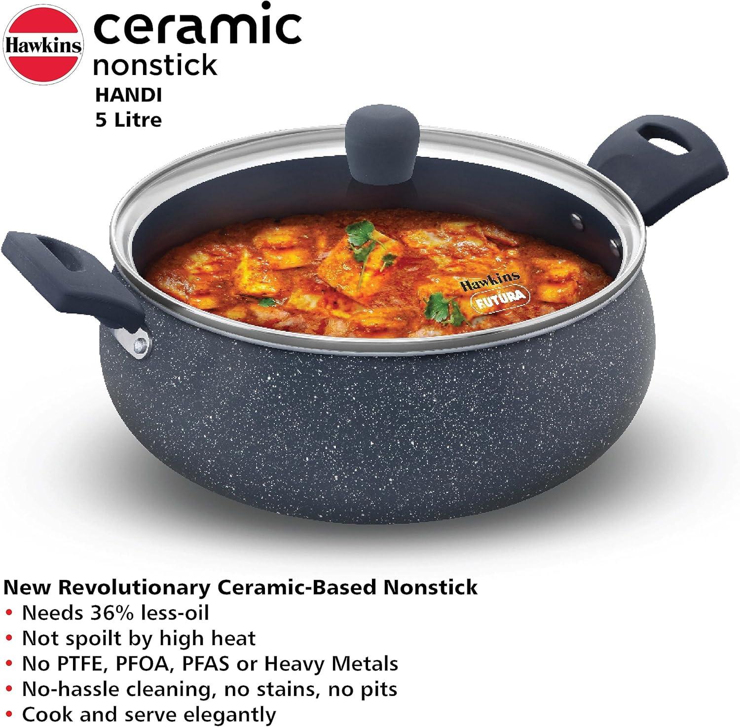 image:imageHawkins Ceramic Nonstick Handi 5 Litre Induction Biryani Pot Granite Casserole ICH50G