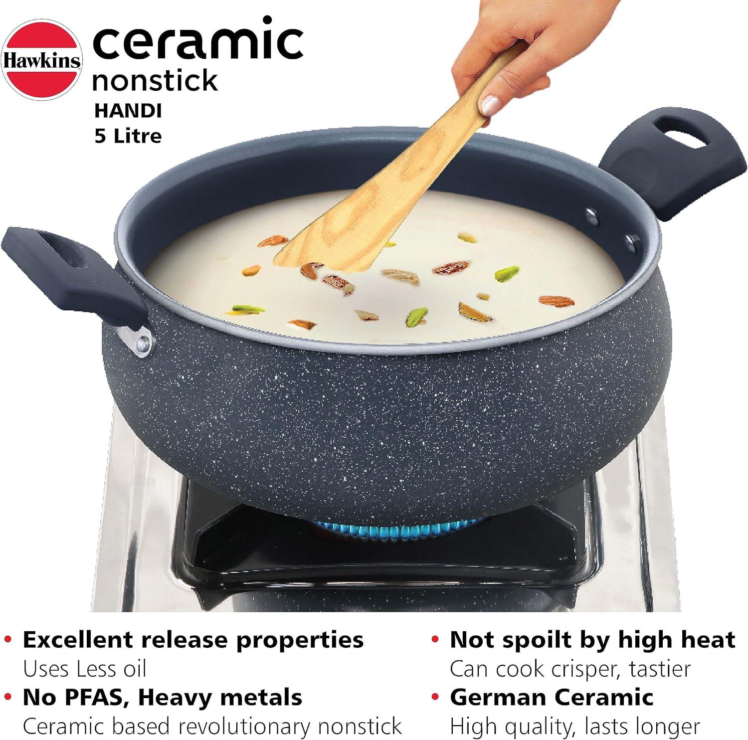image:imageHawkins Ceramic Nonstick Handi 5 Litre Induction Biryani Pot Granite Casserole ICH50G