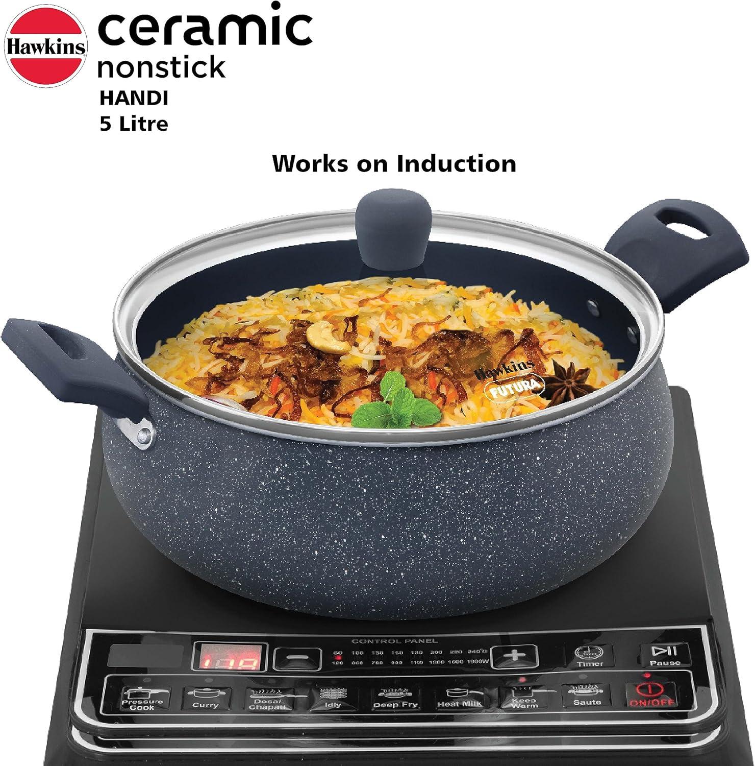 image:imageHawkins Ceramic Nonstick Handi 5 Litre Induction Biryani Pot Granite Casserole ICH50G