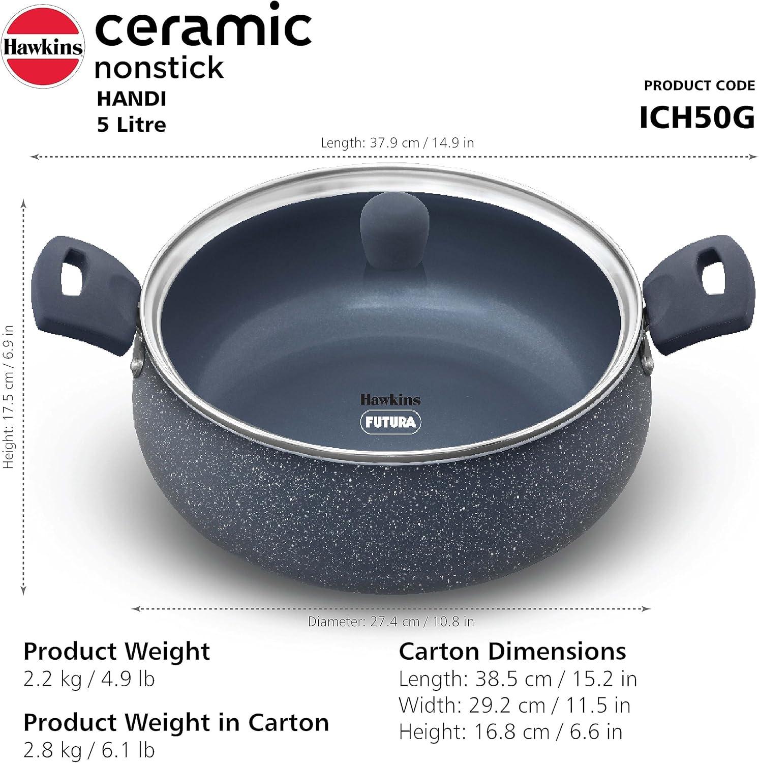image:imageHawkins Ceramic Nonstick Handi 5 Litre Induction Biryani Pot Granite Casserole ICH50G