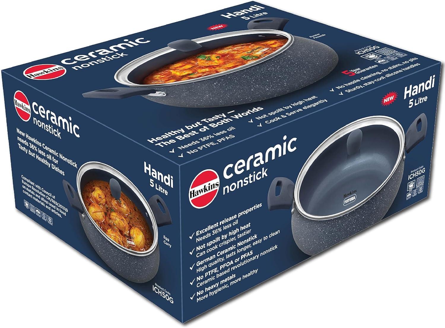 image:imageHawkins Ceramic Nonstick Handi 5 Litre Induction Biryani Pot Granite Casserole ICH50G