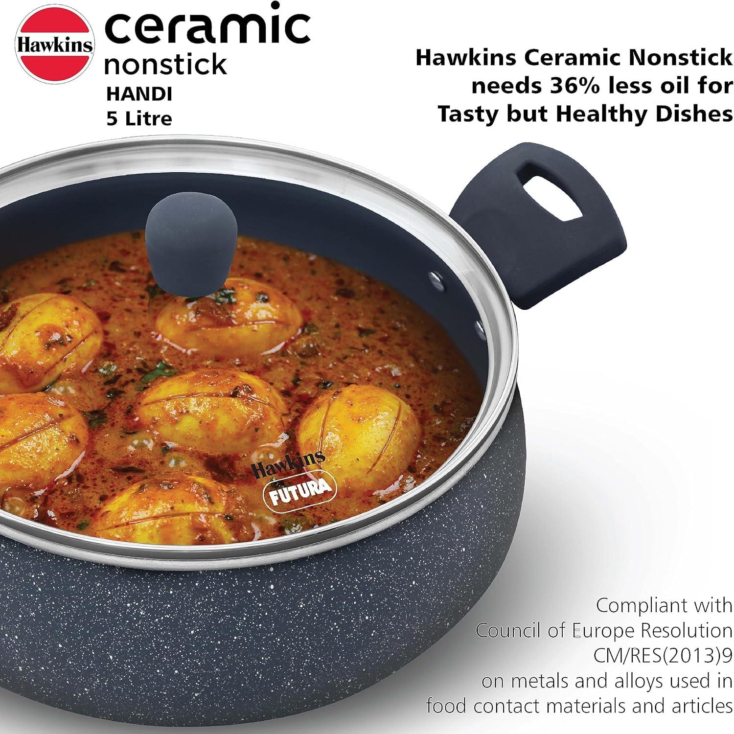 image:imageHawkins Ceramic Nonstick Handi 5 Litre Induction Biryani Pot Granite Casserole ICH50G