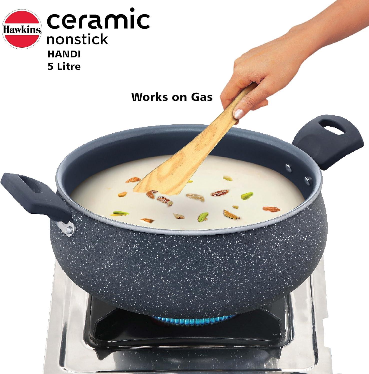 image:imageHawkins Ceramic Nonstick Handi 5 Litre Induction Biryani Pot Granite Casserole ICH50G