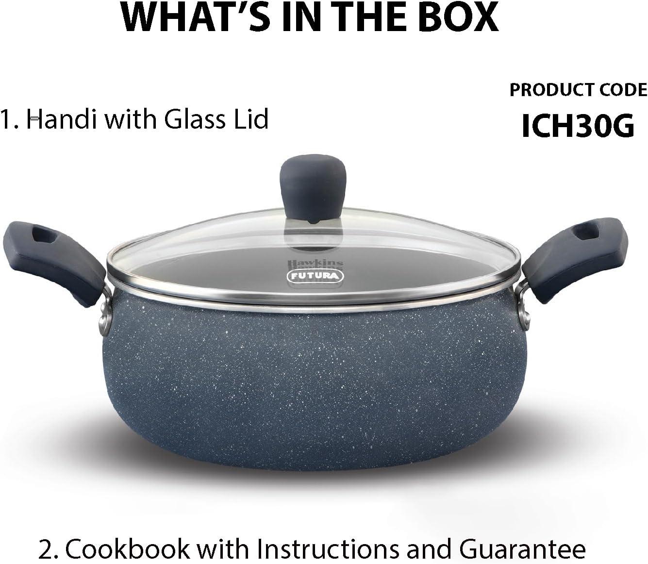 image:imageHawkins Ceramic Nonstick Handi with Glass Lid 3 Litre Induction Biryani Pot Granite Casserole ICH30G