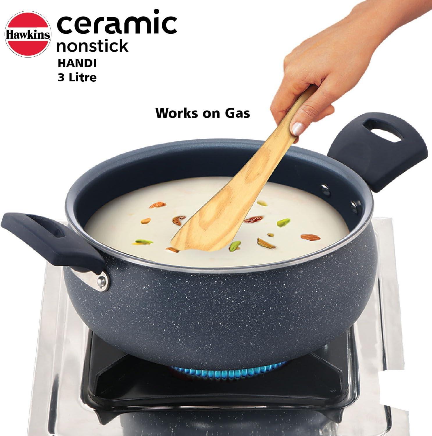 image:imageHawkins Ceramic Nonstick Handi with Glass Lid 3 Litre Induction Biryani Pot Granite Casserole ICH30G