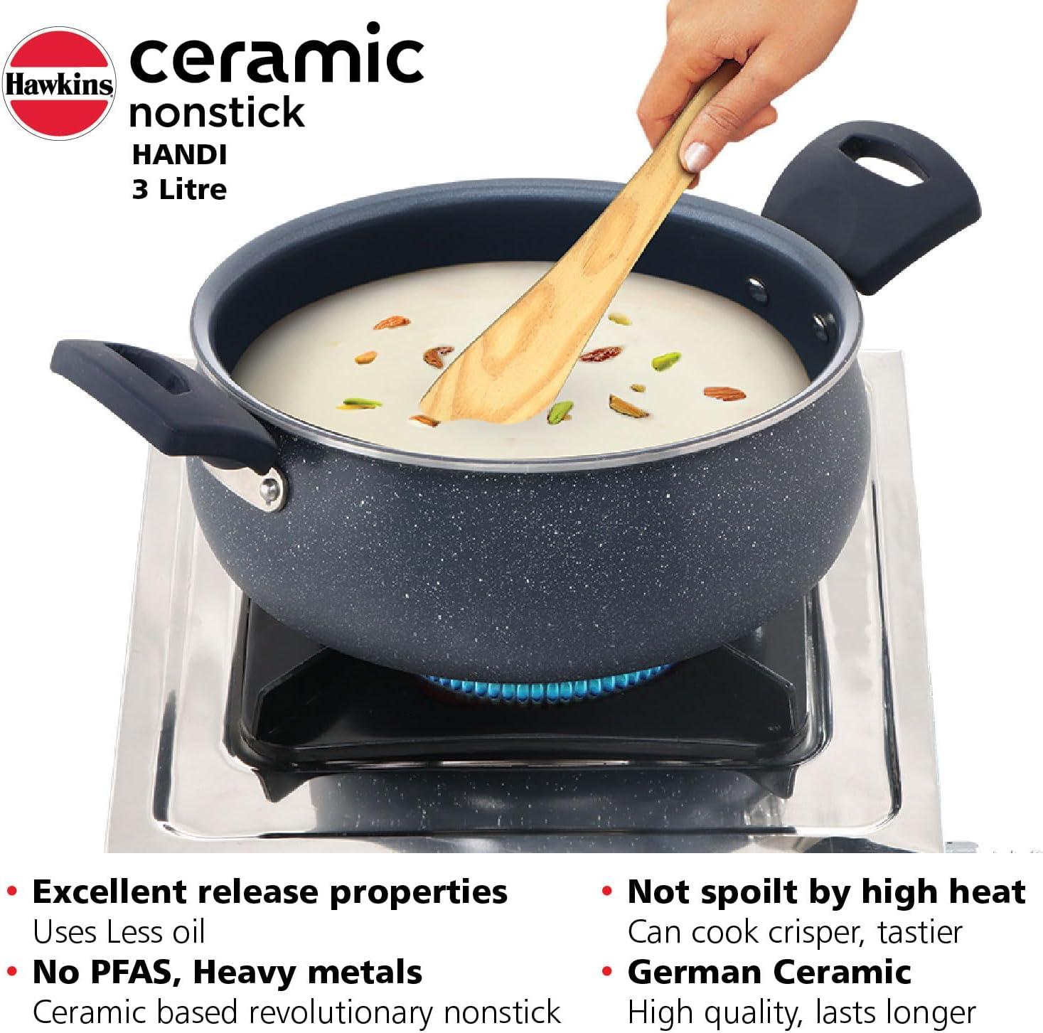 image:imageHawkins Ceramic Nonstick Handi with Glass Lid 3 Litre Induction Biryani Pot Granite Casserole ICH30G