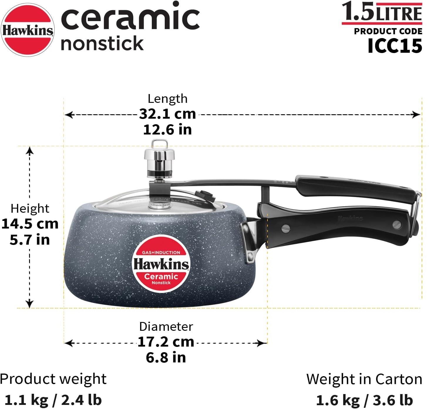 image:imageHawkins Ceramic Nonstick Pressure Cooker Induction Inner Lid Cooker Granite Contura shaped Cooker Best Cooker Blue ICC15 15 Litre16 Quarts