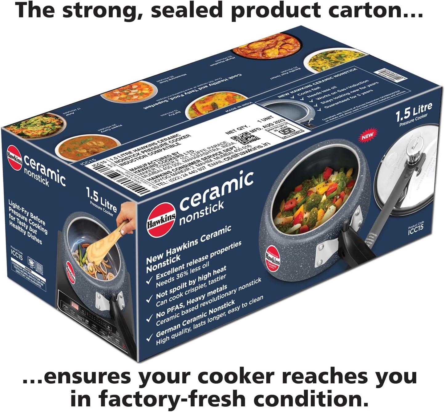 image:imageHawkins Ceramic Nonstick Pressure Cooker Induction Inner Lid Cooker Granite Contura shaped Cooker Best Cooker Blue ICC15 15 Litre16 Quarts