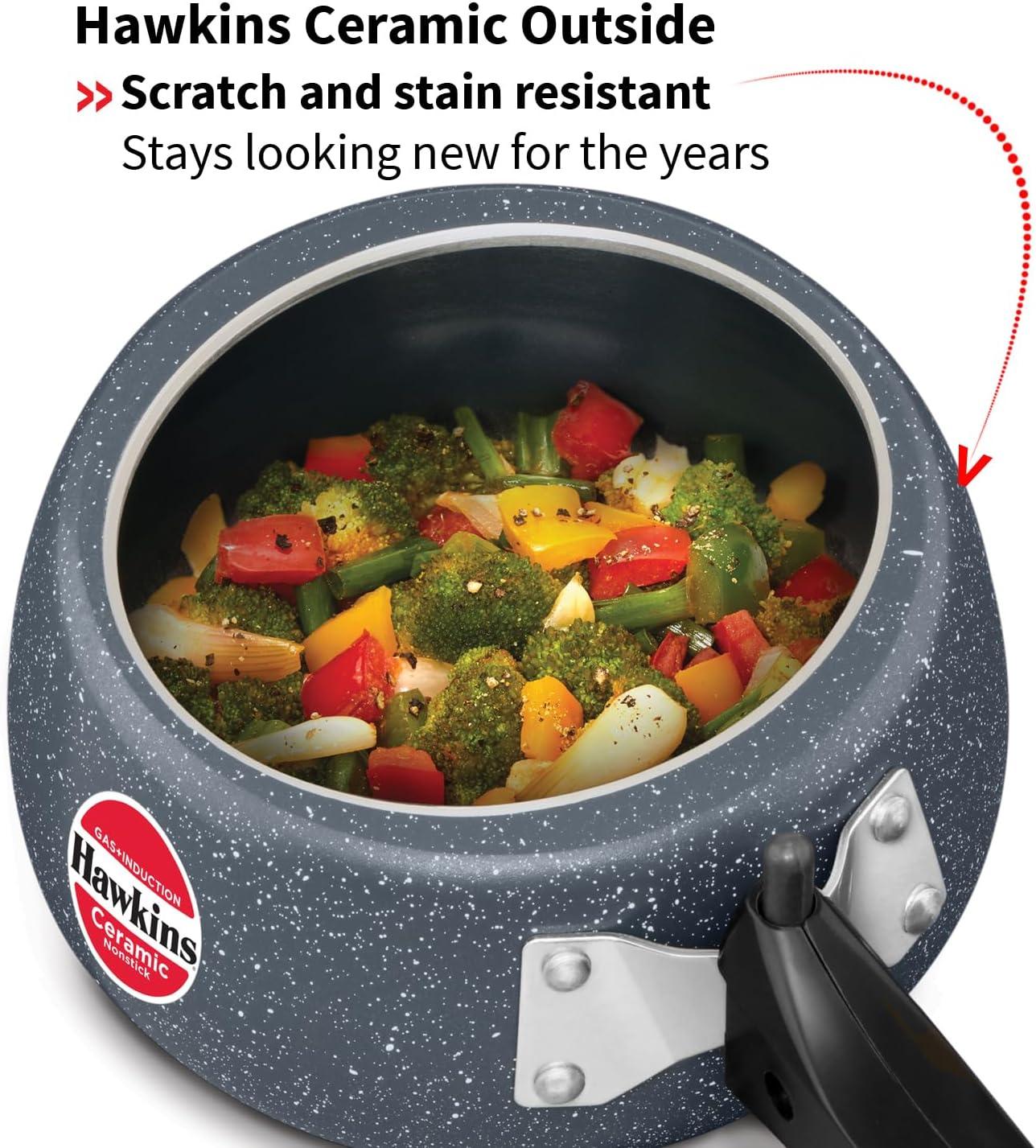 image:imageHawkins Ceramic Nonstick Pressure Cooker Induction Inner Lid Cooker Granite Contura shaped Cooker Best Cooker Blue ICC15 15 Litre16 Quarts