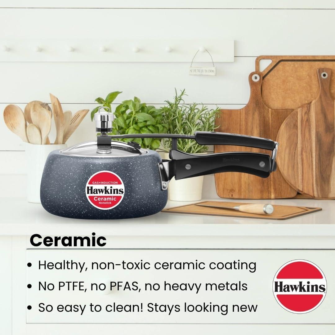 image:imageHawkins Ceramic Nonstick Pressure Cooker Induction Inner Lid Cooker Granite Contura shaped Cooker Best Cooker Blue ICC20 2 Litre