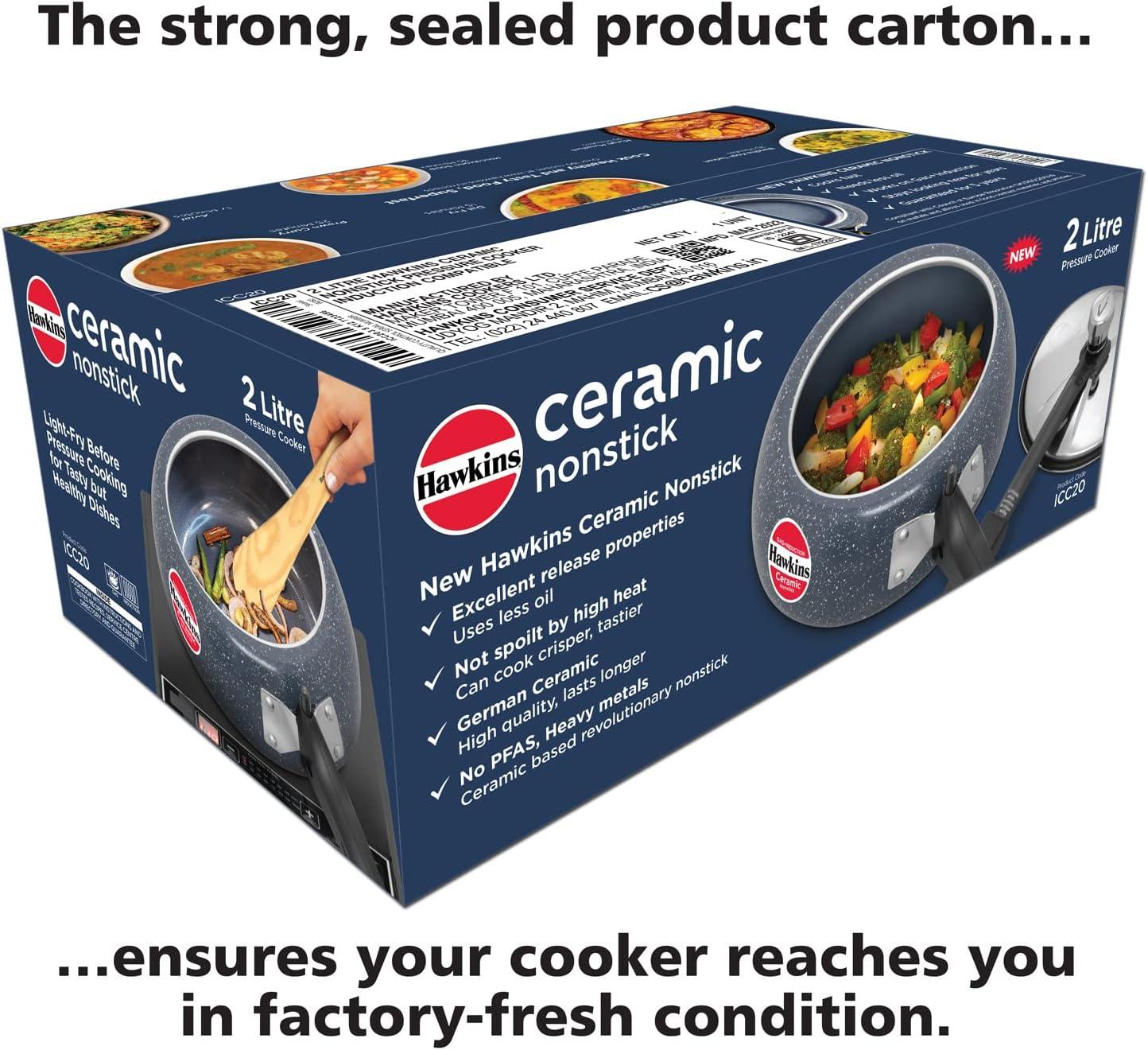 image:imageHawkins Ceramic Nonstick Pressure Cooker Induction Inner Lid Cooker Granite Contura shaped Cooker Best Cooker Blue ICC20 2 Litre