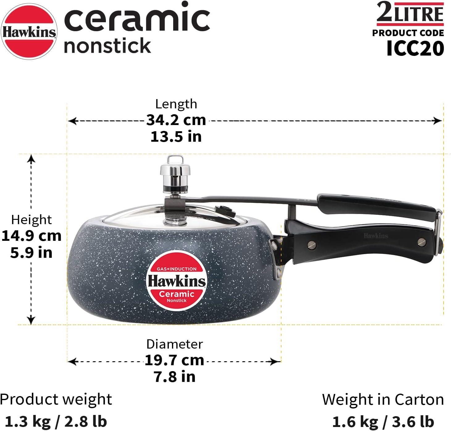image:imageHawkins Ceramic Nonstick Pressure Cooker Induction Inner Lid Cooker Granite Contura shaped Cooker Best Cooker Blue ICC20 2 Litre