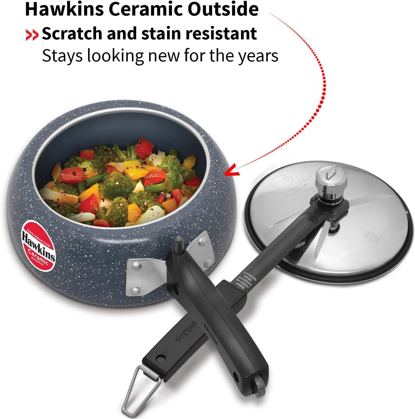image:imageHawkins Ceramic Nonstick Pressure Cooker Induction Inner Lid Cooker Granite Contura shaped Cooker Best Cooker Blue ICC20 2 Litre