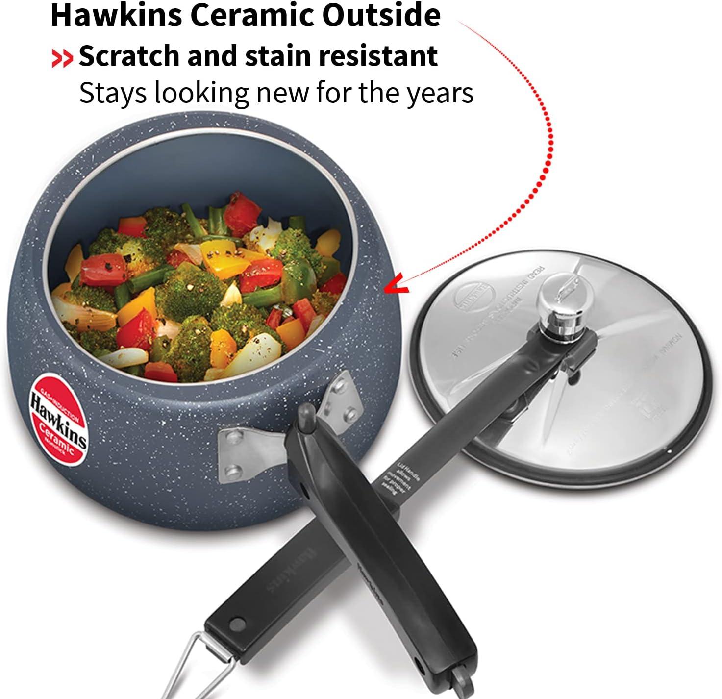 image:imageHawkins Ceramic Nonstick Pressure Cooker Induction Inner Lid Cooker Granite Contura shaped Cooker Best Cooker Blue ICC30 3 Litre