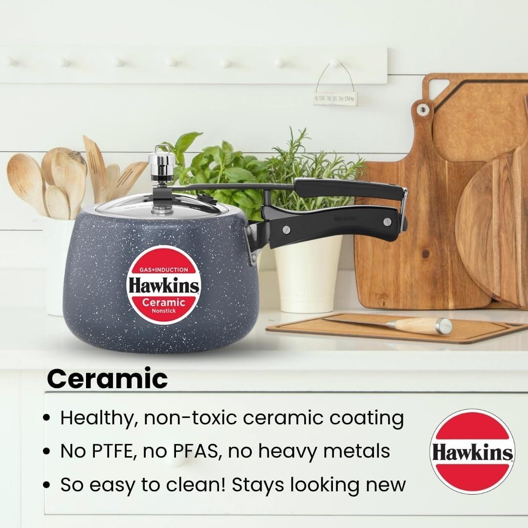 image:imageHawkins Ceramic Nonstick Pressure Cooker Induction Inner Lid Cooker Granite Contura shaped Cooker Best Cooker Blue ICC30 3 Litre