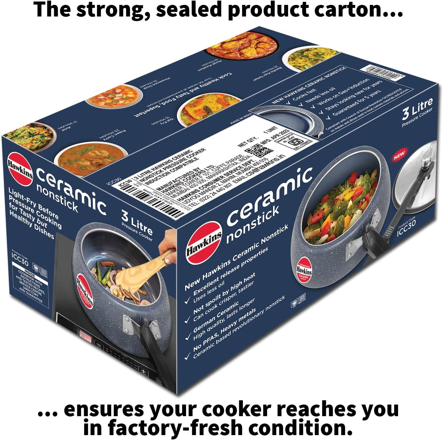 image:imageHawkins Ceramic Nonstick Pressure Cooker Induction Inner Lid Cooker Granite Contura shaped Cooker Best Cooker Blue ICC30 3 Litre