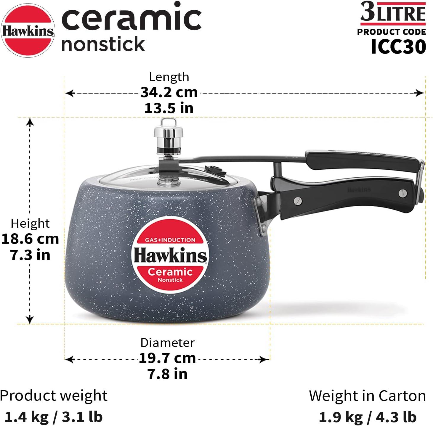 image:imageHawkins Ceramic Nonstick Pressure Cooker Induction Inner Lid Cooker Granite Contura shaped Cooker Best Cooker Blue ICC30 3 Litre