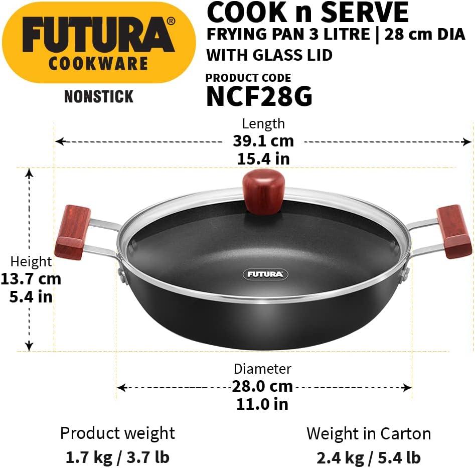 image:imageHawkins FUTURA 3 Litre Nonstick CooknServe Frying Pan with Glass Lid Diameter 28 cm Black NCF28G