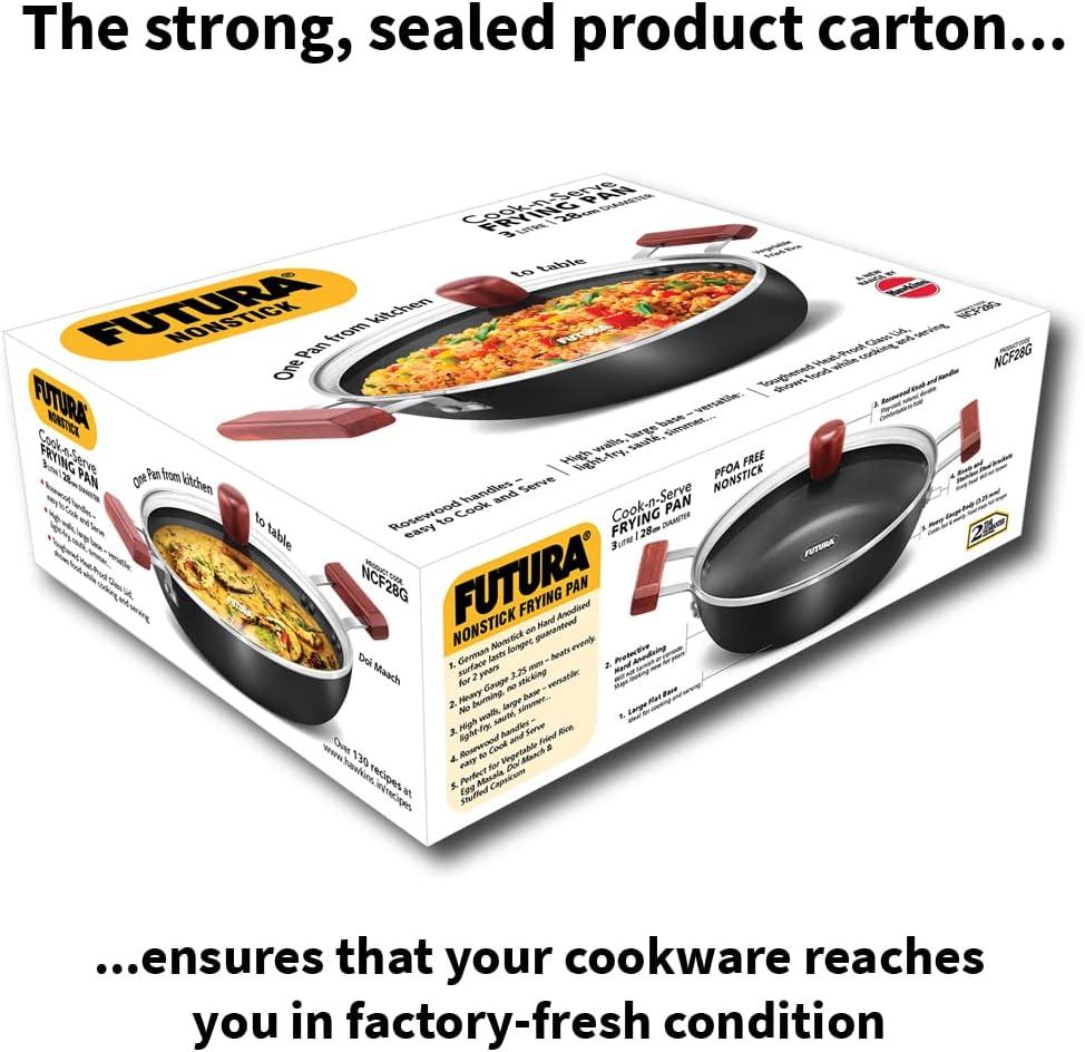 image:imageHawkins FUTURA 3 Litre Nonstick CooknServe Frying Pan with Glass Lid Diameter 28 cm Black NCF28G