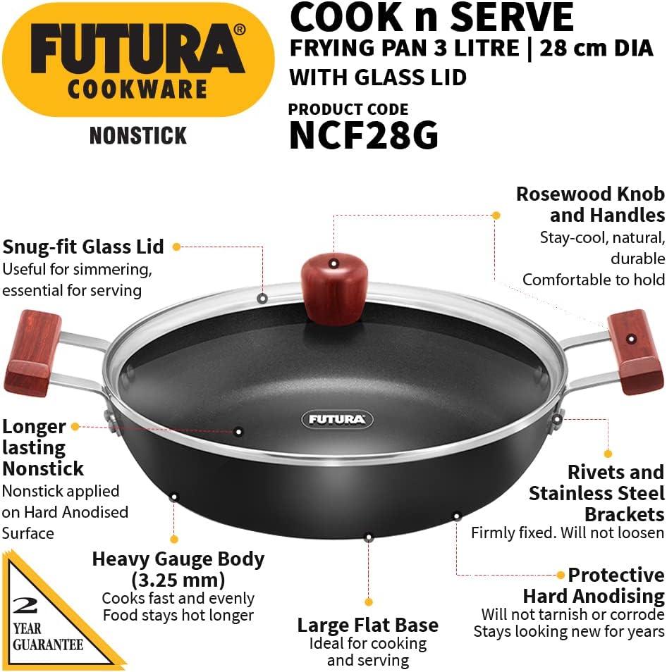 image:imageHawkins FUTURA 3 Litre Nonstick CooknServe Frying Pan with Glass Lid Diameter 28 cm Black NCF28G