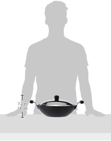 image:imageHawkins Futura 25 Litre Deep Fry Pan Long Handle Hard Anodised Kadai with Stainless Steel Lid Flat Bottom Kadhai Black ADL25S5 L Non Induction