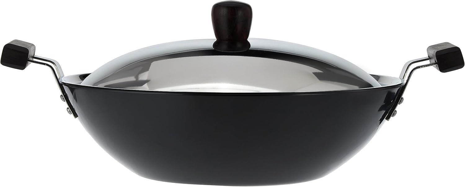 image:imageHawkins Futura 25 Litre Deep Fry Pan Long Handle Hard Anodised Kadai with Stainless Steel Lid Flat Bottom Kadhai Black ADL25S5 L Non Induction