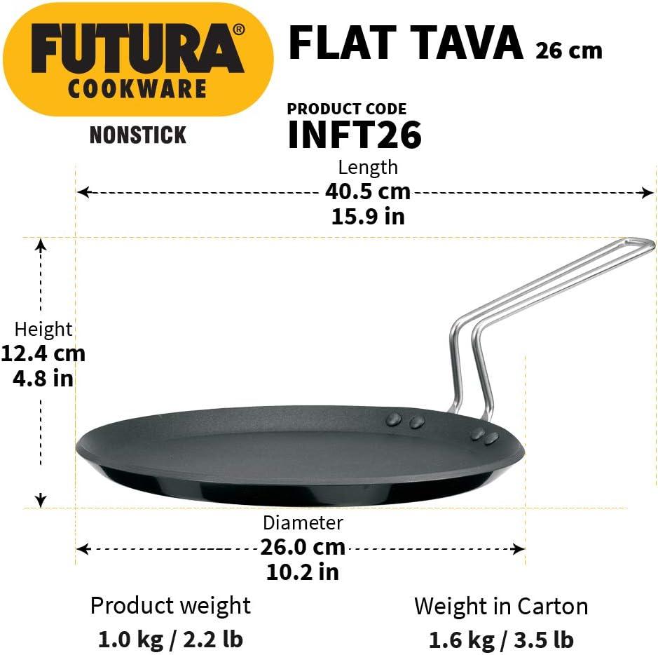 image:imageHawkins Futura 26 cm Flat Tava Non Stick Tawa with Plastic Handle Tawa with Rim Pancake Pan Flat Pan Black NFT26P10 Induction