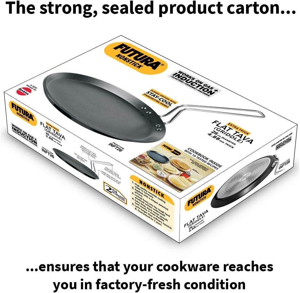 image:imageHawkins Futura 26 cm Flat Tava Non Stick Tawa with Plastic Handle Tawa with Rim Pancake Pan Flat Pan Black NFT26P10 Induction